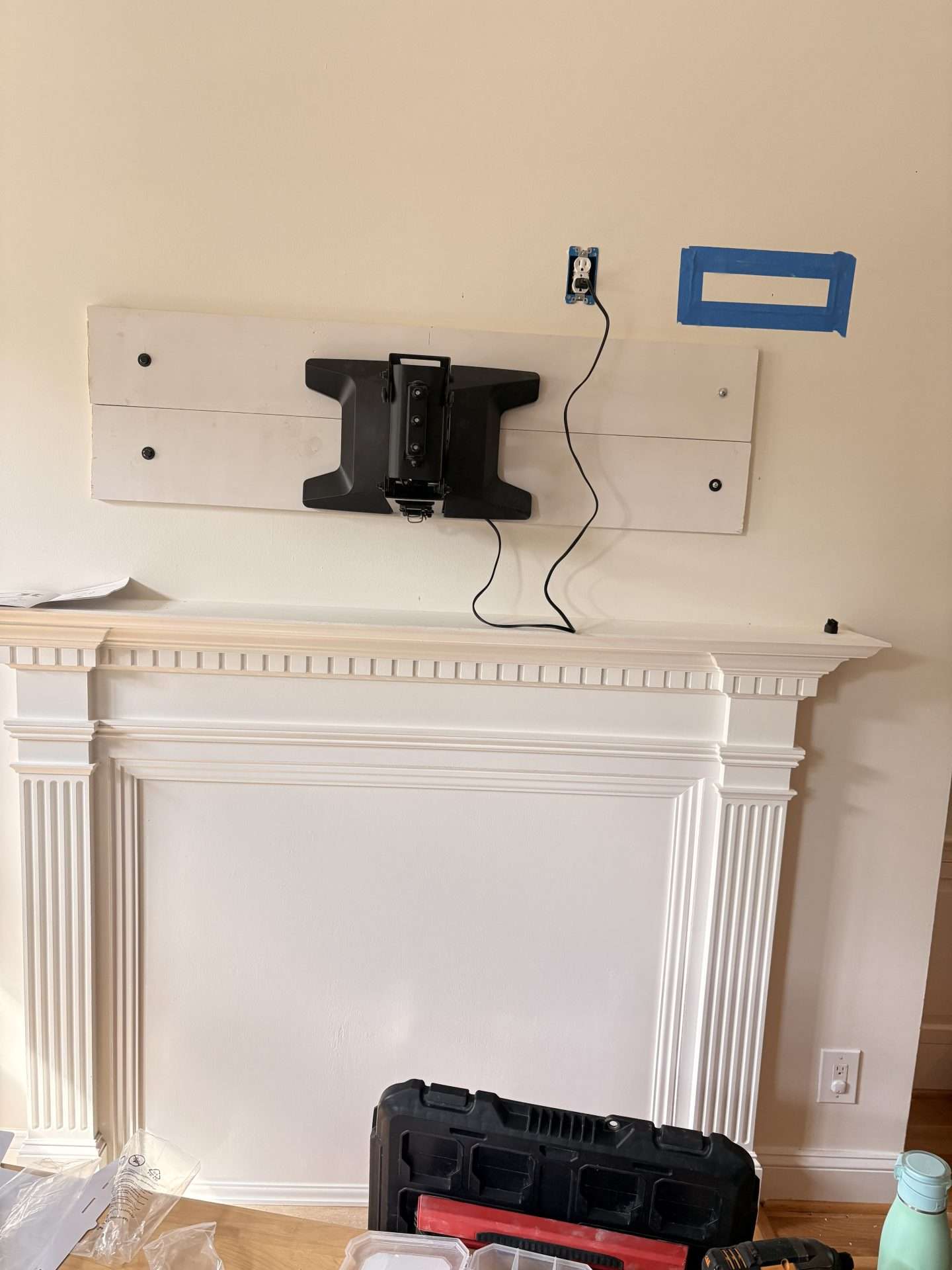 Electrical outlet and TV mount preparation above fireplace